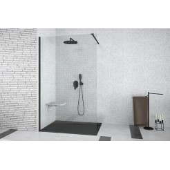 Кабіна walk in AVEO BLACK 120x195: скло прозоре, чорний профіль, тримачі хромовані 120 см Кабіна walk in AVEO BLACK 120x195: скло прозоре, чорний профіль, тримачі хромовані 120 см