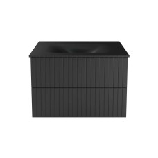 Тумба + умивальник із вбудованою стільницею AKYA LINEA 76x52,5x51, сифон клік клак чорний мат з отвором