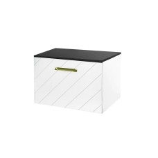 Тумба під умивальник без стільниці FLOO 60 P 60x50x40 + сифон, золота ручка, візерунок справа, біла