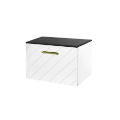 Тумба під умивальник без стільниці FLOO 60 P 60x50x40 + сифон, золота ручка, візерунок справа, біла