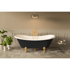 Ванна AMELIA ретро 190х77 (чорна зовні, біла всередині) з двома отворами, з ногами золото