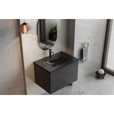 Тумба + умивальник із вбудованою стільницею AKYA CLASSIC 76x52,5x51 gun metal, сифон клік клак чорний мат