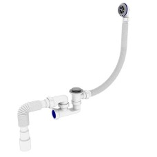 Сифон для ванни Zerix SV-02-C автоматичний (Click-Clack) з переливом, з ревізією (Колір білий) 1 1/2'' (ZX4961)