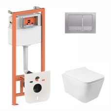 Готове рішення Qtap для ванної кімнати: підвісний унітаз Crow Rimless 520х360х290 + комплект інсталяції Nest 4 в 1 (квадратна клавіша Satin)