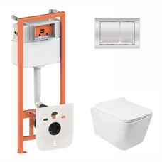 Готове рішення Qtap для ванної кімнати: підвісний унітаз Crow Rimless 520х360х290 + комплект інсталяції Nest 4 в 1 (квадратна клавіша Chrome)