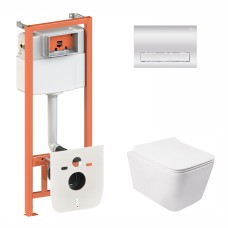 Готове рішення Qtap для ванної кімнати: підвісний унітаз Crow Rimless 520х360х290+ комплект інсталяції Nest 4 в 1 (лінійна клавіша Chrome)