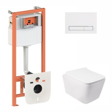 Готове рішення Qtap для ванної кімнати: підвісний унітаз Crow Rimless 520х360х290 + комплект інсталяції Nest 4 в 1 (лінійна клавіша White)