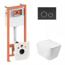 Готове рішення Qtap для ванної кімнати: підвісний унітаз Crow Rimless 520х360х290 + комплект інсталяції Nest 4 в 1 (кругла клавіша Black mat)