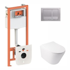 Готове рішення Qtap для ванної кімнати: підвісний унітаз Swan Rimless 520х360х320 + комплект інсталяції Nest 4 в 1 (квадратна клавіша Satin)