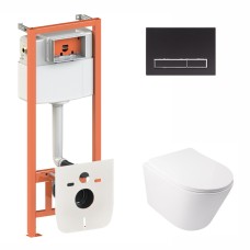 Готове рішення Qtap для ванної кімнати: підвісний унітаз Swan Rimless 520х360х320 + комплект інсталяції Nest 4 в 1 (лінійна клавіша Black mat)