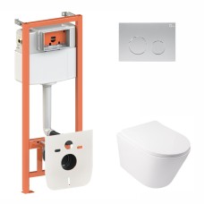 Готове рішення Qtap для ванної кімнати: підвісний унітаз Swan Rimless 520х360х320 + комплект інсталяції Nest 4 в 1 (кругла клавіша Satin)