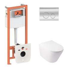 Готове рішення Qtap для ванної кімнати: підвісний унітаз Swan Rimless 520х360х320 + комплект інсталяції Nest 4 в 1 (кругла клавіша Chrome)