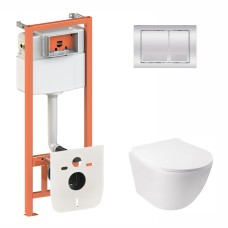 Готове рішення Qtap для ванної кімнати: підвісний унітаз Jay Rimless 520х360х320 + комплект інсталяції Nest 4 в 1 (квадратна клавіша Chrome)