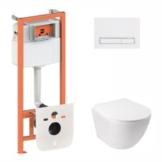 Готове рішення Qtap для ванної кімнати: підвісний унітаз Jay Rimless 520х360х320 + комплект інсталяції Nest 4 в 1 (лінійна клавіша White)