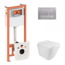 Готове рішення Qtap для ванної кімнати: підвісний унітаз Tern Rimless 490x340x350 + комплект інсталяції Nest 4 в 1 (квадратна клавіша Satin)