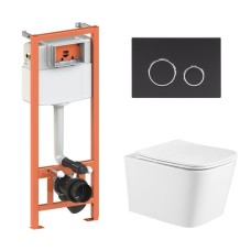 Готове рішення Qtap для ванної кімнати: підвісний унітаз Crow Ultra Quiet 490x360x290 + комплект інсталяції Nest 4 в 1 (кругла клавіша Matt Black)