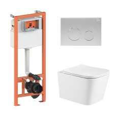 Готове рішення Qtap для ванної кімнати: підвісний унітаз Crow Ultra Quiet 490x360x290 + комплект інсталяції Nest 4 в 1 (кругла клавіша Satin)