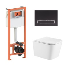 Готове рішення Qtap для ванної кімнати: підвісний унітаз Crow Ultra Quiet 490x360x290 + комплект інсталяції Nest 4 в 1 (лінійна клавіша Matt Black)