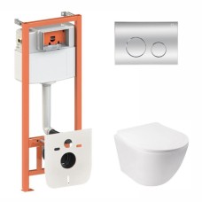 Готове рішення Qtap для ванної кімнати: підвісний унітаз Jay Ultra Quiet 485x360x320 + комплект інсталяції Nest 4 в 1 (кругла клавіша Chrome)