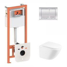 Готове рішення Qtap для ванної кімнати: підвісний унітаз Robin Ultra Quiet 490x365x325 + комплект інсталяції Nest 4 в 1 (квадратна клавіша Chrome)