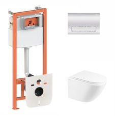 Готове рішення Qtap для ванної кімнати: підвісний унітаз Robin Ultra Quiet 490x365x325 + комплект інсталяції Nest 4 в 1 (лінійна клавіша Chrome)