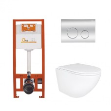 Готове рішення Qtap для ванної кімнати: підвісний унітаз Robin Ultra Quiet 490x365x325 + комплект інсталяції Nest 4 в 1 (кругла клавіша Chrome)