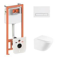 Готове рішення Qtap для ванної кімнати: підвісний унітаз Robin Ultra Quiet 490x365x325 + комплект інсталяції Nest 4 в 1 (лінійна клавіша White)
