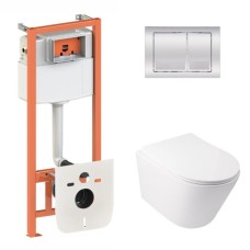 Готове рішення Qtap для ванної кімнати: підвісний унітаз Swan Ultra Quiet 485x360x320 + комплект інсталяції Nest 4 в 1 (квадратна клавіша Chrome)