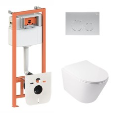 Готове рішення Qtap для ванної кімнати: підвісний унітаз Swan Ultra Quiet 485x360x320 + комплект інсталяції Nest 4 в 1 (кругла клавіша Satin)