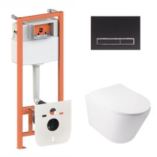 Готове рішення Qtap для ванної кімнати: підвісний унітаз Swan Ultra Quiet 485x360x320 + комплект інсталяції Nest 4 в 1 (лінійна клавіша Matt Black)