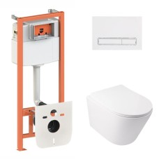 Готове рішення Qtap для ванної кімнати: підвісний унітаз Swan Ultra Quiet 485x360x320 + комплект інсталяції Nest 4 в 1 (лінійна клавіша White)