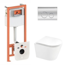 Готове рішення Qtap для ванної кімнати: підвісний унітаз Scorpio Ultra Quiet 520x365x365 + комплект інсталяції Nest 4 в 1 (кругла клавіша Chrome)