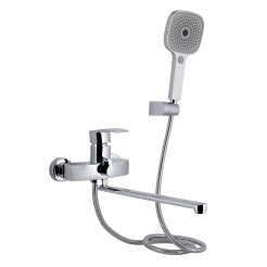 Змішувач для ванни Qtap Swan Eco з довгим поворотним виливом c душевым гарнитуром Chrome SD00051657