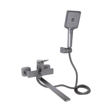 Змішувач для ванни Qtap Presto з довгим поворотним виливом (з душовим гарнітуром) QTPRE2601GRP45583 Graphite