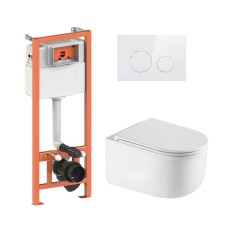 Готове рішення Qtap для ванної кімнати: підвісний унітаз Taurus Ultra Quiet 485×360×350 + комплект інсталяції Nest 4 в 1 (кругла клавіша White)