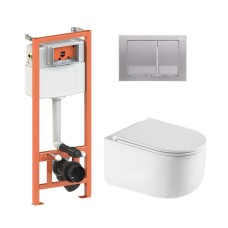 Готове рішення Qtap для ванної кімнати: підвісний унітаз Taurus Ultra Quiet 485×360×350 + комплект інсталяції Nest 4 в 1 (квадратна клавіша Satin)