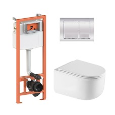 Готове рішення Qtap для ванної кімнати: підвісний унітаз Taurus Ultra Quiet 485×360×350 + комплект інсталяції Nest 4 в 1 (квадратна клавіша Chrome)