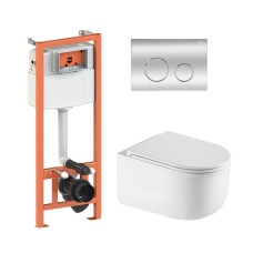 Готове рішення Qtap для ванної кімнати: підвісний унітаз Taurus Ultra Quiet 485×360×350 + комплект інсталяції Nest 4 в 1 (кругла клавіша Chrome)