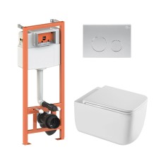 Готове рішення Qtap для ванної кімнати: підвісний унітаз Gemini Ultra Quiet 520×360×350 + комплект інсталяції Nest 4 в 1 (кругла клавіша Satin)