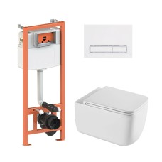 Готове рішення Qtap для ванної кімнати: підвісний унітаз Gemini Ultra Quiet 520×360×350 + комплект інсталяції Nest 4 в 1 (лінійна клавіша White)