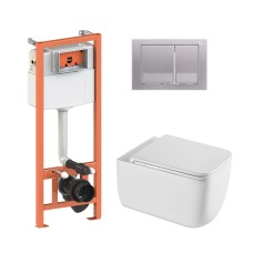 Готове рішення Qtap для ванної кімнати: підвісний унітаз Gemini Ultra Quiet 520×360×350 + комплект інсталяції Nest 4 в 1 (квадратна клавіша Satin)