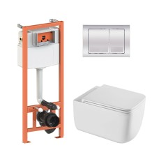 Готове рішення Qtap для ванної кімнати: підвісний унітаз Gemini Ultra Quiet 520×360×350 + комплект інсталяції Nest 4 в 1 (квадратна клавіша Chrome)