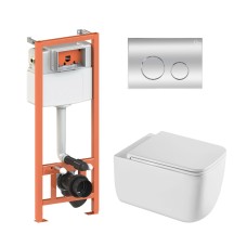 Готове рішення Qtap для ванної кімнати: підвісний унітаз Gemini Ultra Quiet 520×360×350 + комплект інсталяції Nest 4 в 1 (кругла клавіша Chrome)