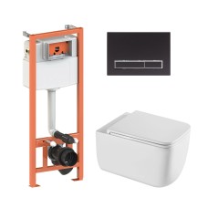 Готове рішення Qtap для ванної кімнати: підвісний унітаз Gemini Ultra Quiet 520×360×350 + комплект інсталяції Nest 4 в 1 (лінійна клавіша Matt Black)