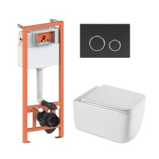 Готове рішення Qtap для ванної кімнати: підвісний унітаз Gemini Ultra Quiet 520×360×350 + комплект інсталяції Nest 4 в 1 (кругла клавіша Matt Black)