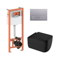 Готове рішення Qtap для ванної кімнати: підвісний унітаз Gemini Ultra Quiet 530х365х373 + комплект інсталяції Nest 4 в 1 (лінійна клавіша Satin)