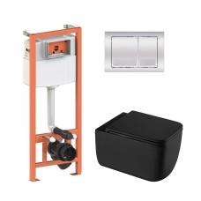 Готове рішення Qtap для ванної кімнати: підвісний унітаз Gemini Ultra Quiet 530х365х373 + комплект інсталяції Nest 4 в 1 (квадратна клавіша Chrome)