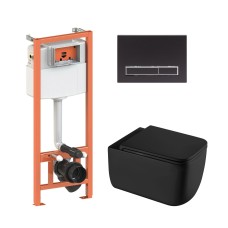 Готове рішення Qtap для ванної кімнати: підвісний унітаз Gemini Ultra Quiet + комплект інсталяції Nest 4 в 1 (лінійна клавіша Matt Black)