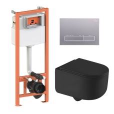 Готове рішення Qtap для ванної кімнати: підвісний унітаз Taurus Ultra Quiet 490x360x380 + комплект інсталяції Nest 4 в 1 (лінійна клавіша Satin)