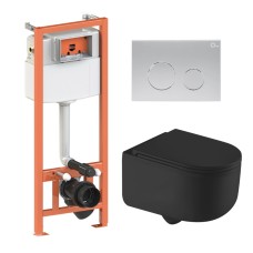Готове рішення Qtap для ванної кімнати: підвісний унітаз Taurus Ultra Quiet 490x360x380 + комплект інсталяції Nest 4 в 1 (кругла клавіша Satin)